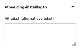 Het veld “Alt tekst (alternatieve tekst)” in de mediabibliotheek van WordPress.